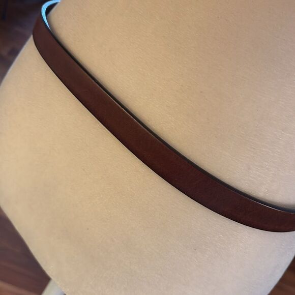 The Ritz Accessory Collection Brown Leather Belt with Gold Rectangle Buckle - L - Picture 2 of 7